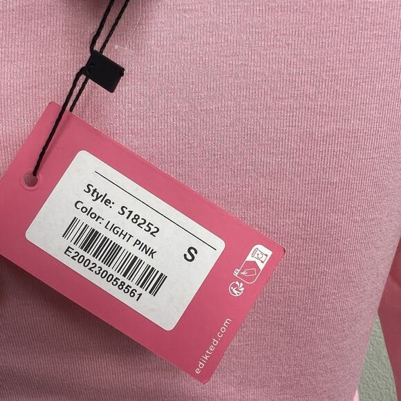 Edikted NWT Asymmetric Crop Top Knit Long Slv Pink Heart Fitted Sz S Festival - Picture 4 of 7